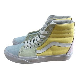 Vans Pastel Block Sk8-Hi Shoes Size Women 6.5 Men 5 Pink Yellow Canvas